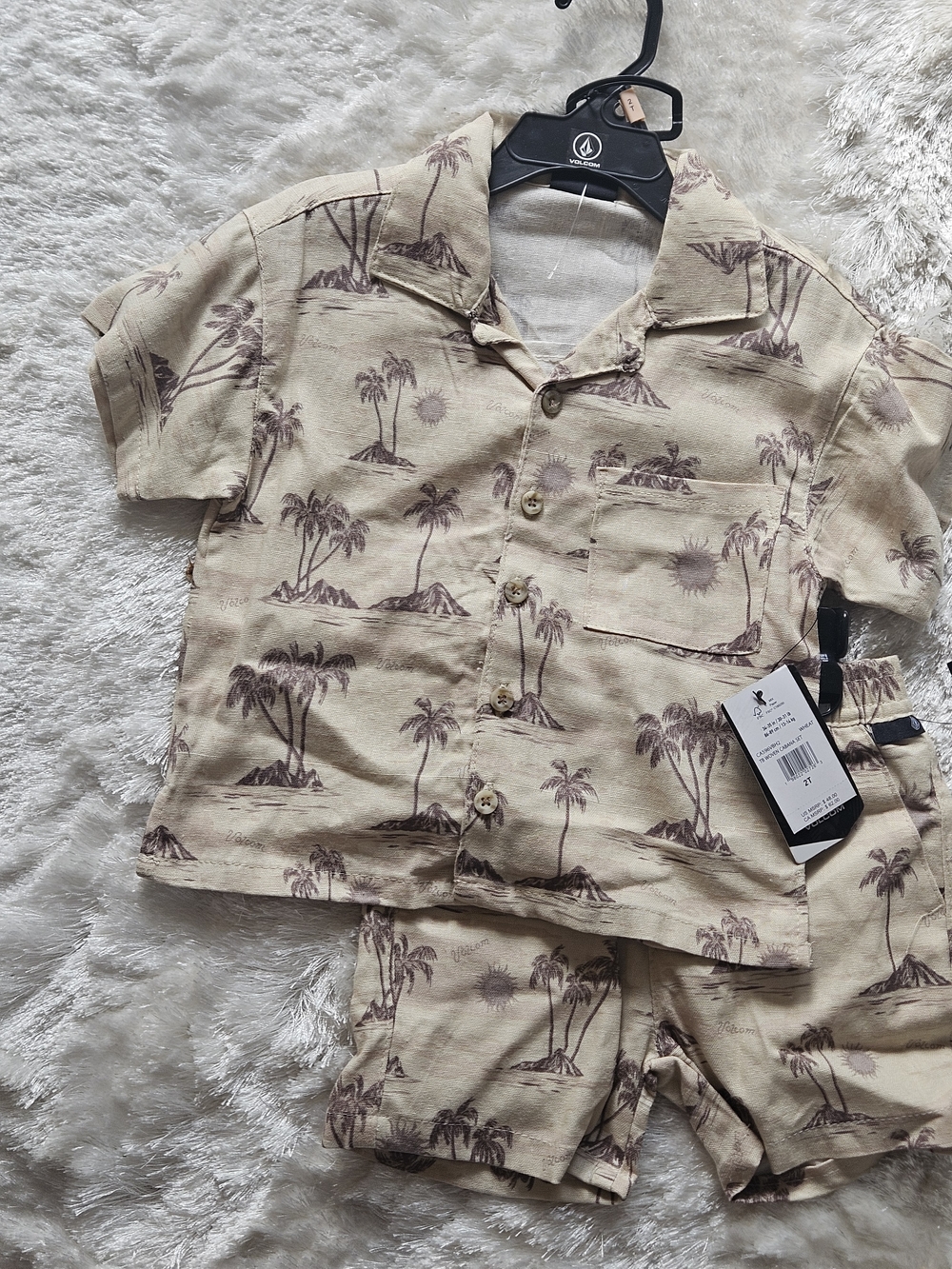 Kids Two-Piece Beige Palm-Print Set